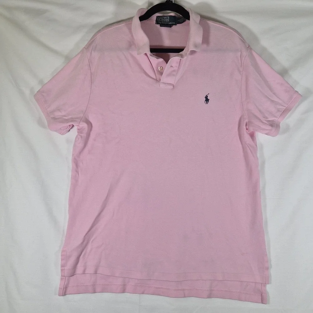 Polo‎ Ralph Lauren Custom Fit Polo Shirt Men L Pink Short Sleeve Cotton Preppy